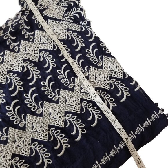 Vanessa Virginia 4 Blue White Eyelet Blouse Wideneck Cap Sleeves Boho Cottage - Picture 6 of 10